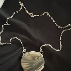 Agate grey marble natural stone sterling Silver Pendant Necklace vintage 925
